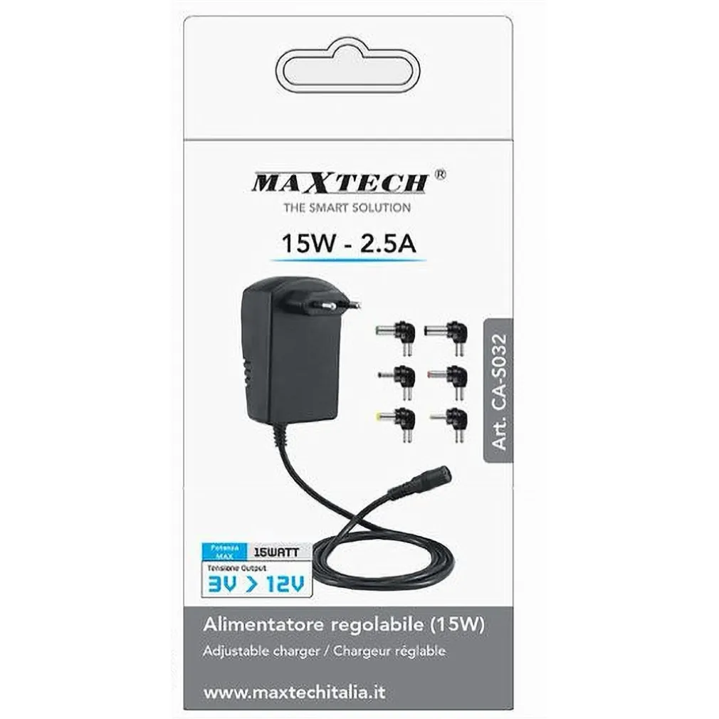 ALIMENTATORE UNIVERSALE 8 ADATTATORI SWITCH 3-12V PC NOTEBOOK FOTOCAMERA MAXTECH CA-S032