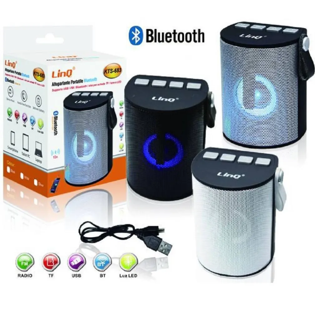 ALTOPARLANTE SPEAKER BLUETOOTH RADIO FM USB MICROSD LUCE A LED PORTATILE KTS-683