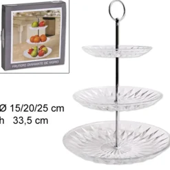 ALZATA CENTRO TAVOLA 3 RIPIANI LIVELLI IN VETRO DIAMANTE ALZATINA VASSOIO TORTE