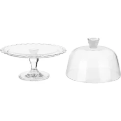 ALZATA PORTA TORTA DOLCI PASTICCINI CON COPERCHIO TRASPARENTE VETRO 26 X 26 X 26 CM
