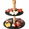 ALZATINA STAND PORTA DOLCI RUSTICI 2 PIANI IN ARDESIA 20/25CM LEGNO FINGER FOOD