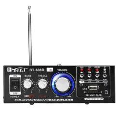 AMPLIFICATORE AUDIO BLUETOOTH 2 CANALI STEREO USB SD RADIO SPEAKER TELECOMANDO