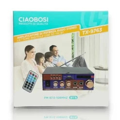 AMPLIFICATORE DI POTENZA AUDIO STEREO CON LETTORE DIGITALE USB SD FM BT TX-9763