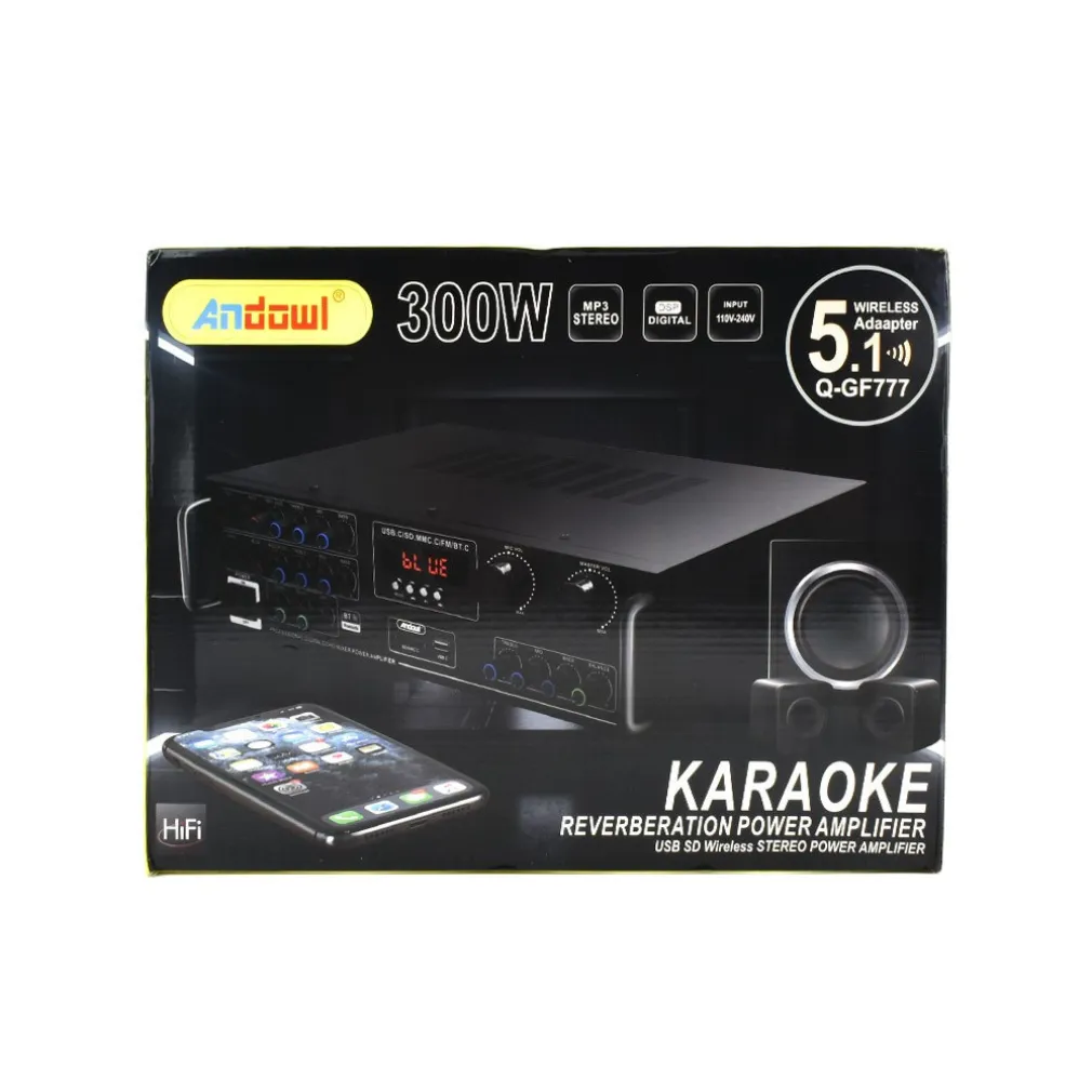 AMPLIFICATORE 300W 5.1 BLUETOOTH USB FM MP3 FUNZIONE KARAOKE TELECOMANDO Q-GF777