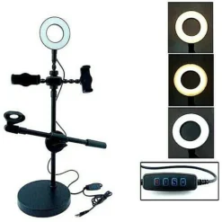 ANELLO LUMINOSO A LED PER SELFIE CON SUPPORTO CELLULARE MICROFONO CAMERA 16CM