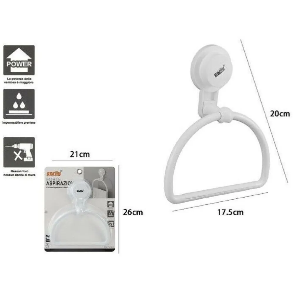 ANELLO PORTASCIUGAMANI ASCIUGAMANO ATTACCO VENTOSA BIANCO ACCESSORI BAGNO 59542
