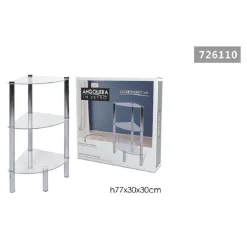 ANGOLIERA 3 RIPIANI SCAFFALE ANGOLARE IN VETRO TRASPARENTE 77 X 30 X 30CM 726110