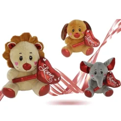 ANIMALI PELUCHE CON CUORE SCRITTA LOVE LAMÈ 16CM SAN VALENTINO 3 MOD. ASS. 93642