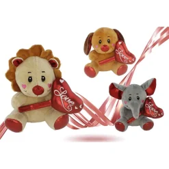 ANIMALI PELUCHE CON CUORE SCRITTA LOVE LAMÈ 16CM SAN VALENTINO 3 MOD. ASS. 93642