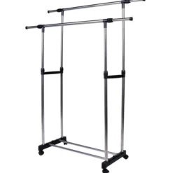 APPENDIABITI ALLUNGABILE TELESCOPICO DOPPIO CON RUOTE E VASSOIO 80X40X80/155CM