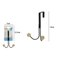 APPENDIABITI APPENDINO DA PORTA METALLO NERO PALLINE LEGNO 2 GANCI POSTI 79557
