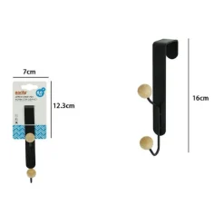 APPENDIABITI APPENDINO DA PORTA METALLO NERO PALLINE LEGNO 2 POSTI GANCI 79558