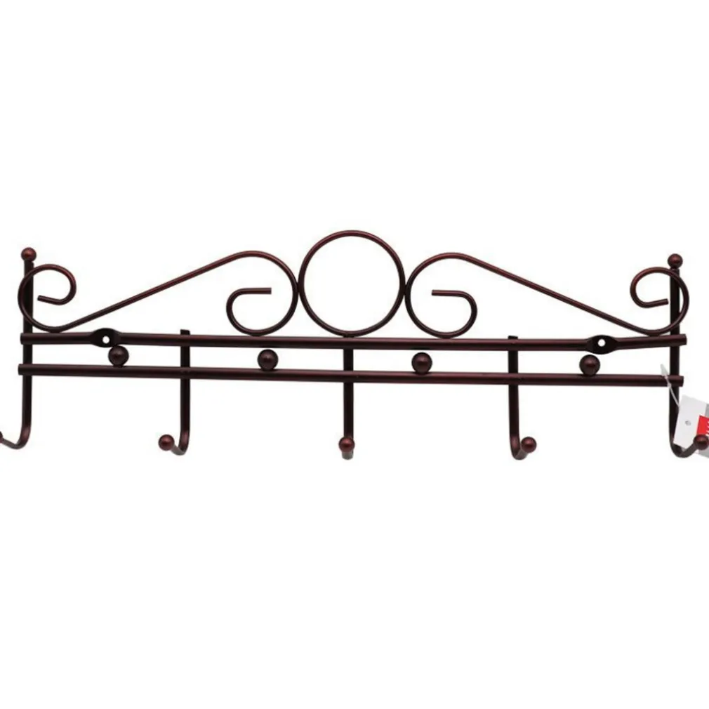 APPENDIABITI ATTACCAPANNI IN METALLO BRONZATO A PARETE 5 POSTI GANCI 39X12 CM