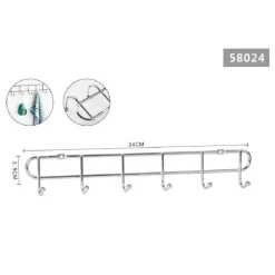 APPENDIABITI ATTACCAPANNI VESTITI A PARETE MURO A 6 POSTI GANCI 34X3,5CM 58024