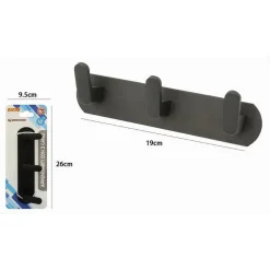 APPENDIABITI CON 3 GANCI APPENDINO PORTASCIUGAMANO BAGNO CASA CUCINA NERO 59737