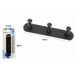 APPENDIABITI CON 3 GANCI NERO PER ACCAPPATOIO BAGNO CUCINA CASA DA PARETE 59752