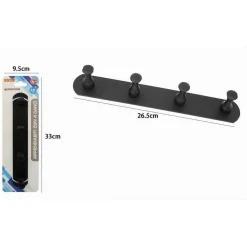 APPENDIABITI CON 4 GANCI NERO PER ACCAPPATOIO BAGNO CUCINA CASA DA PARETE 59753