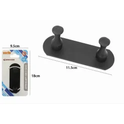 APPENDIABITI CON 2 GANCI NERO PER ACCAPPATOIO BAGNO CUCINA CASA DA PARETE 59751