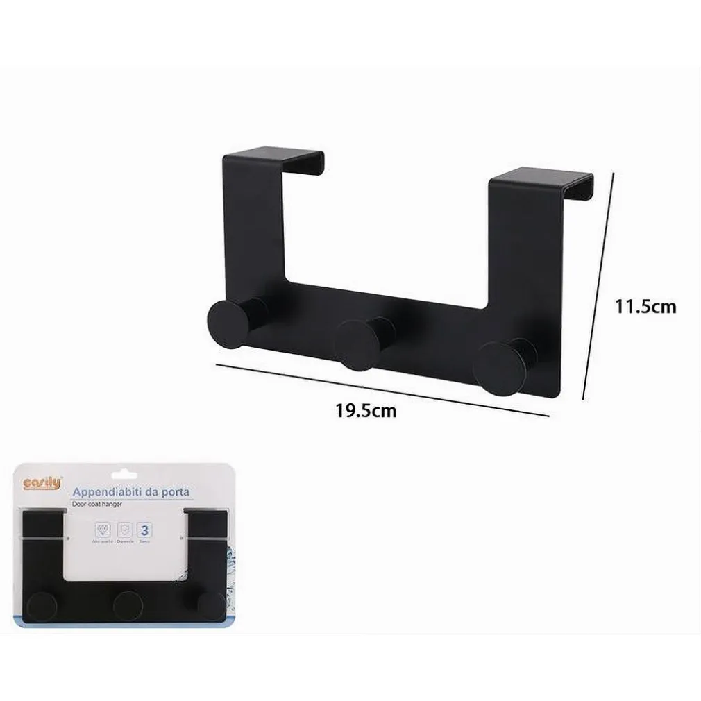 APPENDIABITI DA PORTA CON 3 GANCI 19.5X11.5CM NERO PER ASCIUGAMANI VESTITI 87776