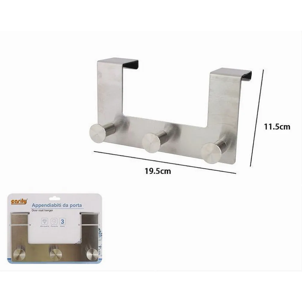 APPENDIABITI DA PORTA CON 3 GANCI 19.5 X 11.5CM SILVER ASCIUGAMANI VESTITI 87784