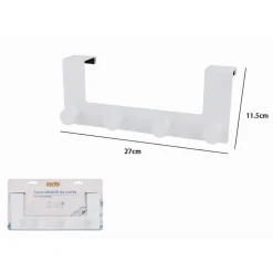 APPENDIABITI DA PORTA CON 4 GANCI 27X11.5CM BIANCO PER ASCIUGAMANI VESTITI 87781