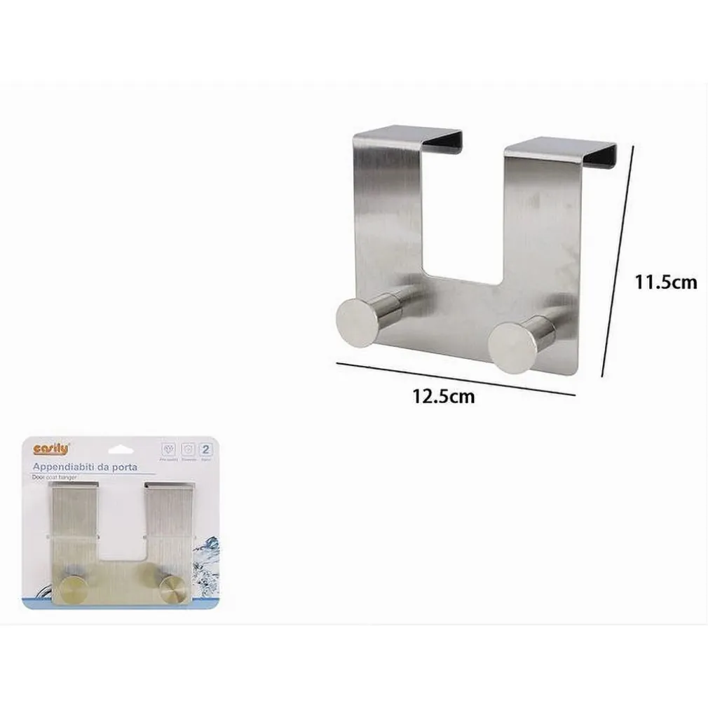 APPENDIABITI DA PORTA CON 2 GANCI 12.5 X 11.5CM SILVER ASCIUGAMANI VESTITI 87783