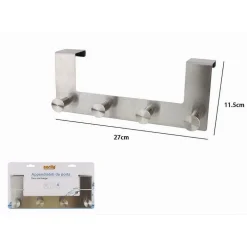 APPENDIABITI DA PORTA CON 4 GANCI 27X11.5CM SILVER PER ASCIUGAMANI VESTITI 87785
