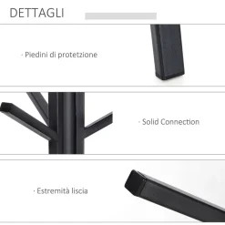 APPENDIABITI DA TERRA ATTACCAPANNI IN METALLO E LEGNO NERO 45 X 45 X 180 CM