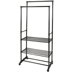 APPENDIABITI MULTISTAND ARMADIO IN METALLO ALTEZZA REGOLABILE 2 ASTE 4 RUOTE 3 RIPIANI