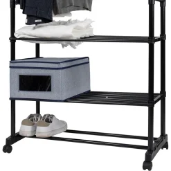 APPENDIABITI MULTISTAND ARMADIO IN METALLO ALTEZZA REGOLABILE 2 ASTE 4 RUOTE 3 RIPIANI