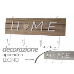 APPENDINO APPENDI ABITI DA PARETE LEGNO GANCIO A 4 DECORO HOME 41X11X1CM 745693