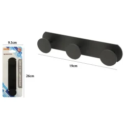 APPENDINO CON 3 GANCI APPENDI PORTA ASCIUGAMANO A 3 POSTI BAGNO CASA NERO 59767