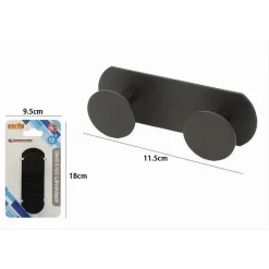 APPENDINO CON 2 GANCI APPENDI PORTA ASCIUGAMANO A 2 POSTI BAGNO CASA NERO 59766