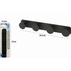 APPENDINO CON 4 GANCI APPENDI PORTA ASCIUGAMANO A 4 POSTI BAGNO CASA NERO 59768