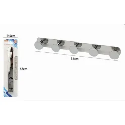 APPENDINO CON 5 GANCI APPENDI PORTA ASCIUGAMANO 5 POSTI BAGNO CASA CROMATO 59764
