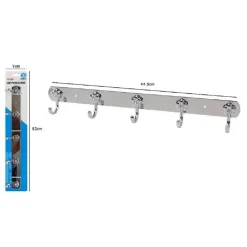 APPENDINO CON 5 GANCI FIORI PARETE MULTIUSO ACCIAIO VITI 45X7.5 CM 52674 APPENDI