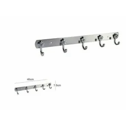 APPENDINO CON 5 GANCI FIORI PARETE MULTIUSO ACCIAIO VITI 45X7.5 CM 52674 APPENDI