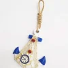APPENDINO DA PARETE ANCORA TIMONE RETE BLU BIANCO SHABBY MARINO DECORAZIONE