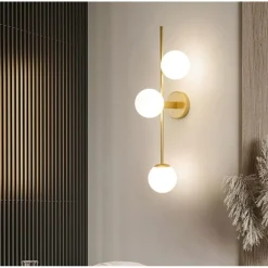 APPLIQUE A PARETE BRONZO METALLO CON 3 SFERE LAMPADA DA MURO MINAMALISTA ATTACCO G9 AQ57