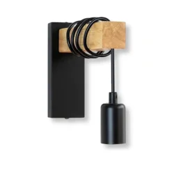 APPLIQUE A PARETE STILE INDUSTRIALE LAMPADA MURO RETRÒ VINTAGE IN METALLO LEGNO E27 AQ64