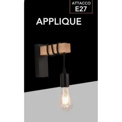 APPLIQUE A PARETE STILE INDUSTRIALE LAMPADA MURO RETRÒ VINTAGE IN METALLO LEGNO E27 AQ64