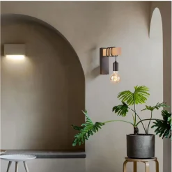 APPLIQUE A PARETE STILE INDUSTRIALE LAMPADA MURO RETRÒ VINTAGE IN METALLO LEGNO E27 AQ64