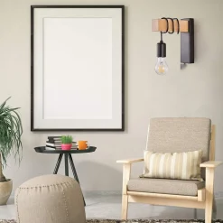 APPLIQUE A PARETE STILE INDUSTRIALE LAMPADA MURO RETRÒ VINTAGE IN METALLO LEGNO E27 AQ64