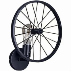 APPLIQUE A PARETE STILE VINTAGE LAMPADA FORMA DI RUOTA BICICLETTA NERO E27 AQ62