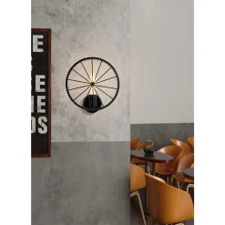 APPLIQUE A PARETE STILE VINTAGE LAMPADA FORMA DI RUOTA BICICLETTA NERO E27 AQ62