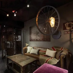 APPLIQUE A PARETE STILE VINTAGE LAMPADA FORMA DI RUOTA BICICLETTA NERO E27 AQ62