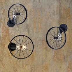 APPLIQUE A PARETE STILE VINTAGE LAMPADA FORMA DI RUOTA BICICLETTA NERO E27 AQ62