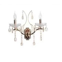 APPLIQUE CANDELABRO 2 BRACCI CON PENDENTI GOCCE CRISTALLO RETRÒ ATTACCO E14 E68-2