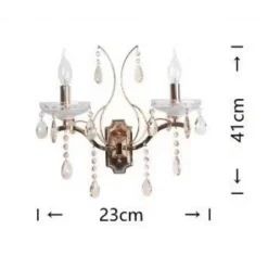 APPLIQUE CANDELABRO 2 BRACCI CON PENDENTI GOCCE CRISTALLO RETRÒ ATTACCO E14 E68-2