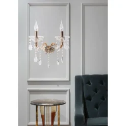 APPLIQUE CANDELABRO GOCCE PENDENTI CRISTALLO ACRILICO 2 BRACCI ATTACCO E14 E35